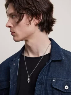 Jewelry>John Varvatos DISTRESSED SKULL NECKLACE SILVER