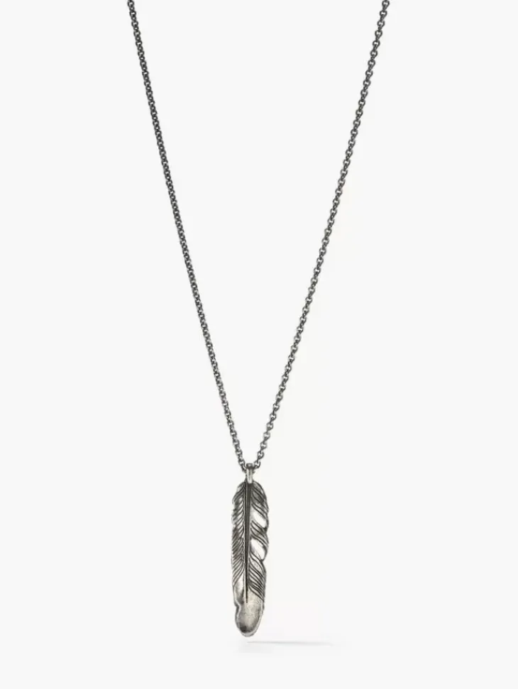 Jewelry>John Varvatos SILVER FEATHER NECKLACE BLACK