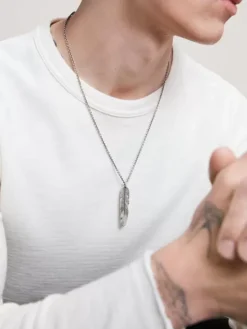 Jewelry>John Varvatos SILVER FEATHER NECKLACE BLACK