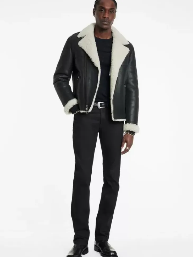Coats And Jackets|Leather Jackets>John Varvatos STERLING SHEARLING BIKER JACKET BLACK