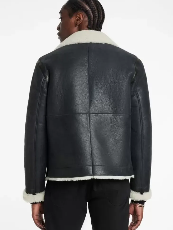 Coats And Jackets|Leather Jackets>John Varvatos STERLING SHEARLING BIKER JACKET BLACK