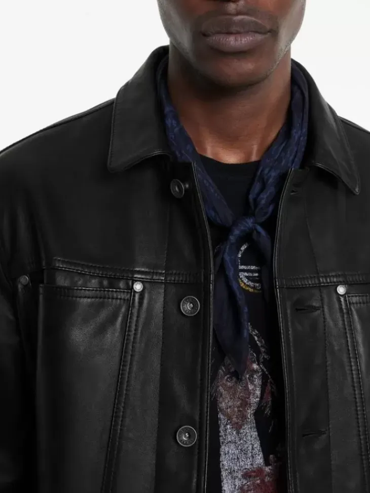 Coats And Jackets|Leather Jackets>John Varvatos TERRANCE TRUCKER JACKET BLACK