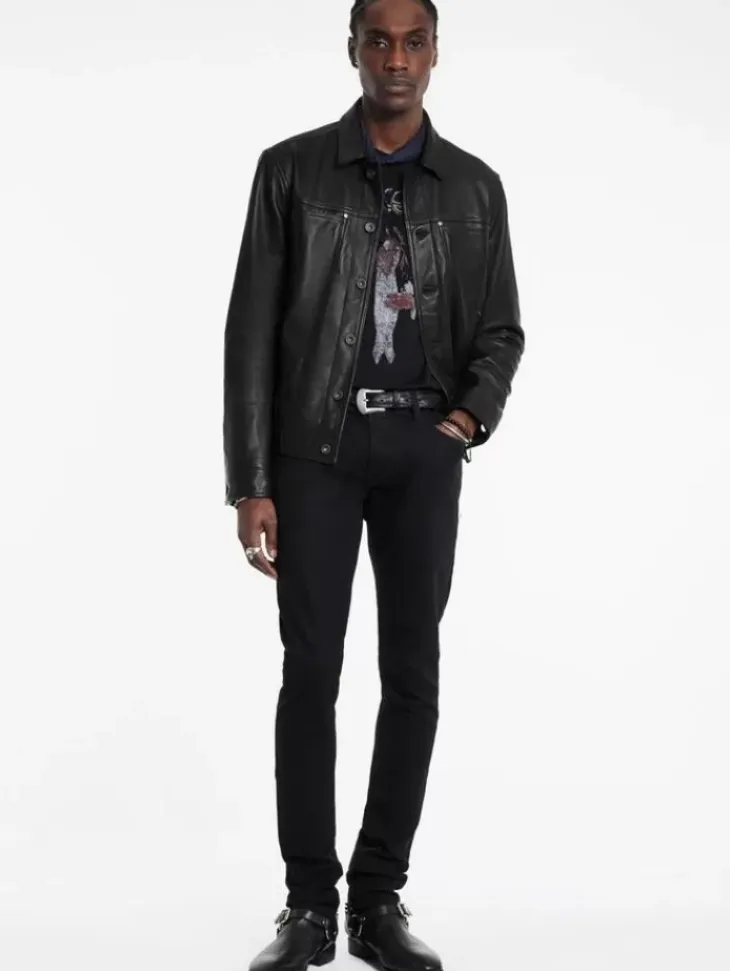 Coats And Jackets|Leather Jackets>John Varvatos TERRANCE TRUCKER JACKET BLACK
