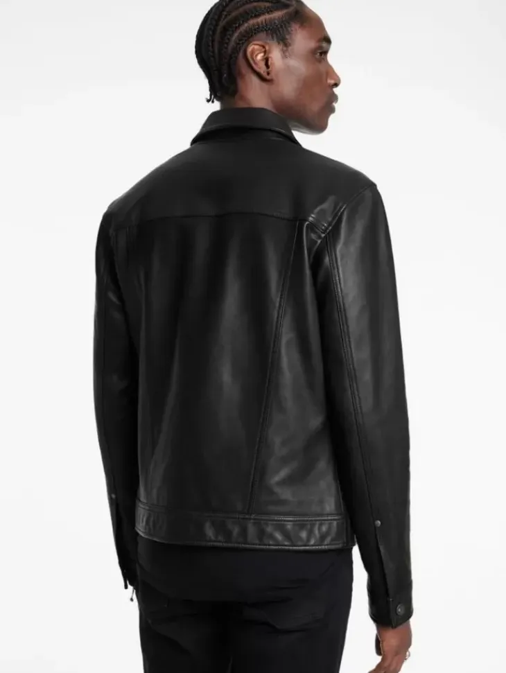 Coats And Jackets|Leather Jackets>John Varvatos TERRANCE TRUCKER JACKET BLACK