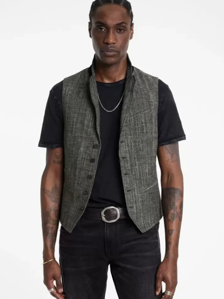 Leather & Outerwear|Tops>John Varvatos VISTA VEST DRILLOLIVE