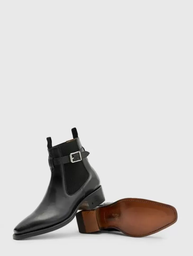 Boots|Leather Boots>John Varvatos WALKER BUCKLE CHELSEA BOOT BLACK