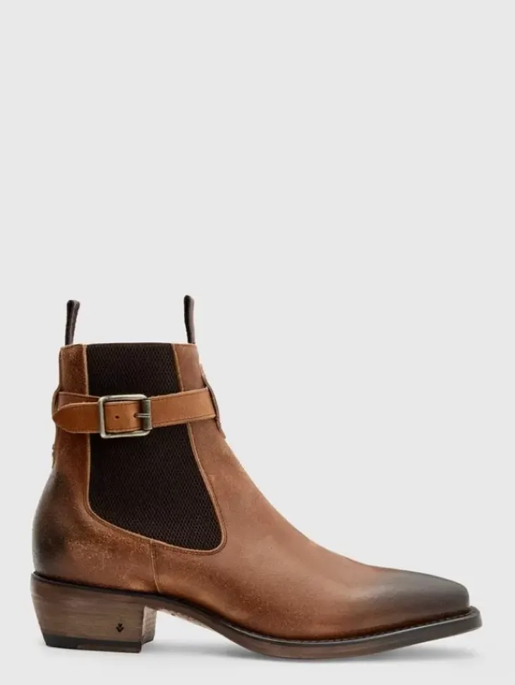 Boots|Leather Boots>John Varvatos WALKER BUCKLE CHELSEA BOOT LTBROWN