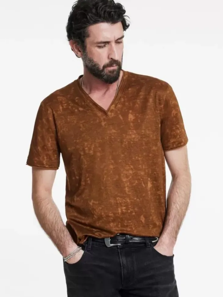 T-Shirts>John Varvatos WOOSTER V-NECK FLAXHEATHER